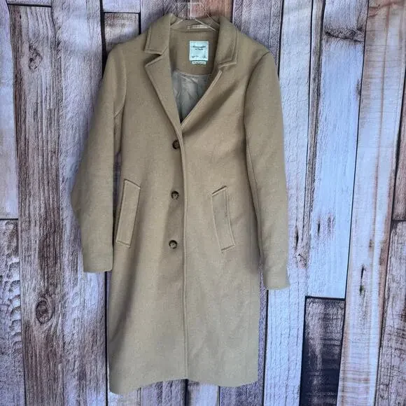 Abercrombie & Fitch Dad Coat Jacket Camel Tan Workwear Classic Long Small Tall - Picture 1 of 8